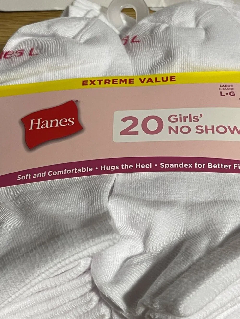 Hanes No Show Socks 20 Pack Shoe Size 4-10 Soft White Lightweight Comfort